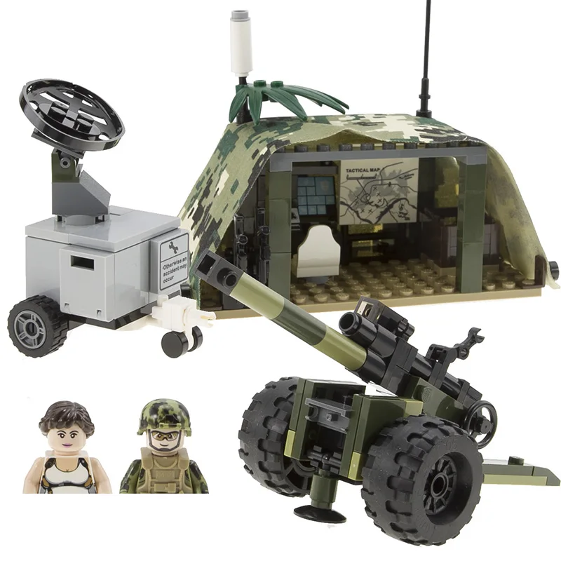 

WW2 Modern Military Artillery Field Building Blocks US Soviet Camouflage Soldiers Figures Map Command Tent Weapons Brick Toys