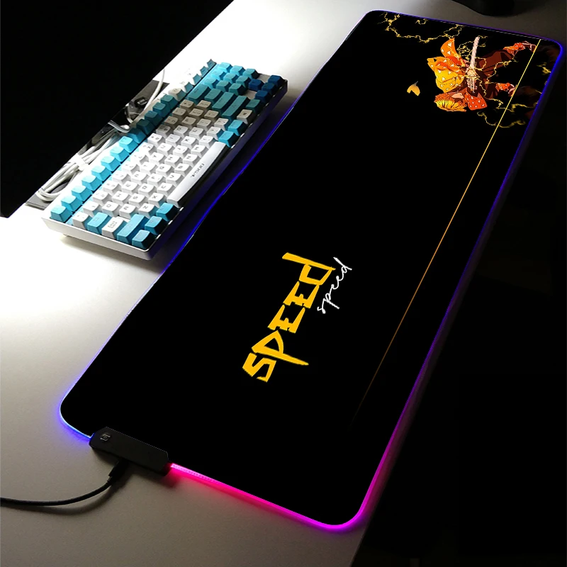 

Demon Slayer Drop Shipping RGB LED Light Gaming Accessories Zenitsu Carpet Rug Led MousePad Multi-size Keyboard DeskMat Game LOL