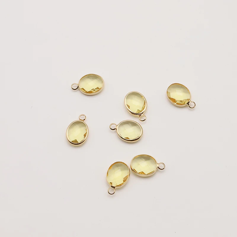 

10Pcs Yellow Oval Section Zircon Charms 18k Gold Plated Copper Pendant Making Neceklace Bracelet Jewelry Handmade Accessories