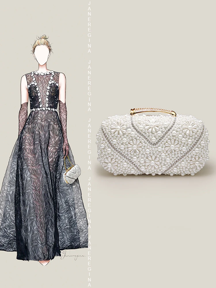

Pearl Dinner Bag with Cheongsam Handbag Evening Dress Bag Women's Fashion Elegant Tote Banquet Clutch