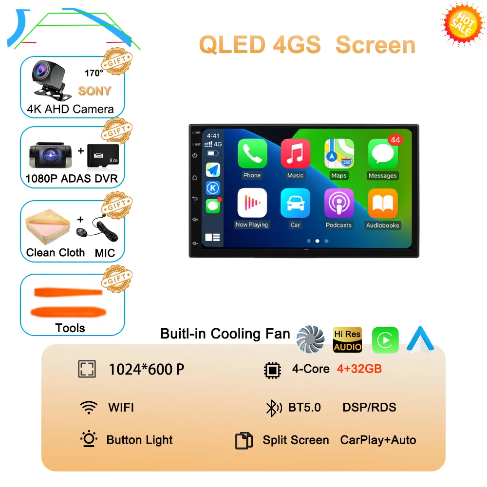 

7-дюймовый QLED экран 2 Din Универсальный Android 13 автомобильный DVD GPS Радио стерео автомобильный радиоприемник мультимедийный плеер Автомобильный CarPlay Авторадио аудио