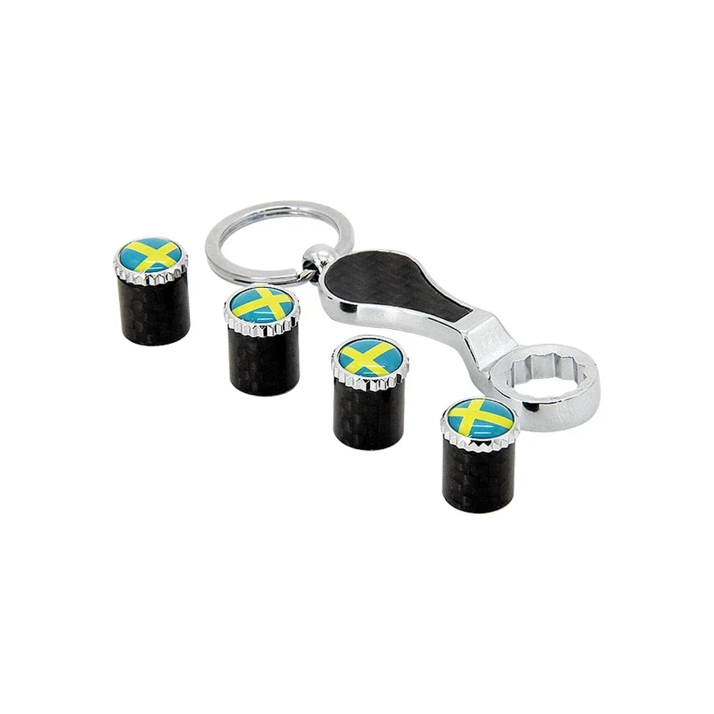 Колпачки клапанов колес из углеродного волокна с брелком для логотипа шведского