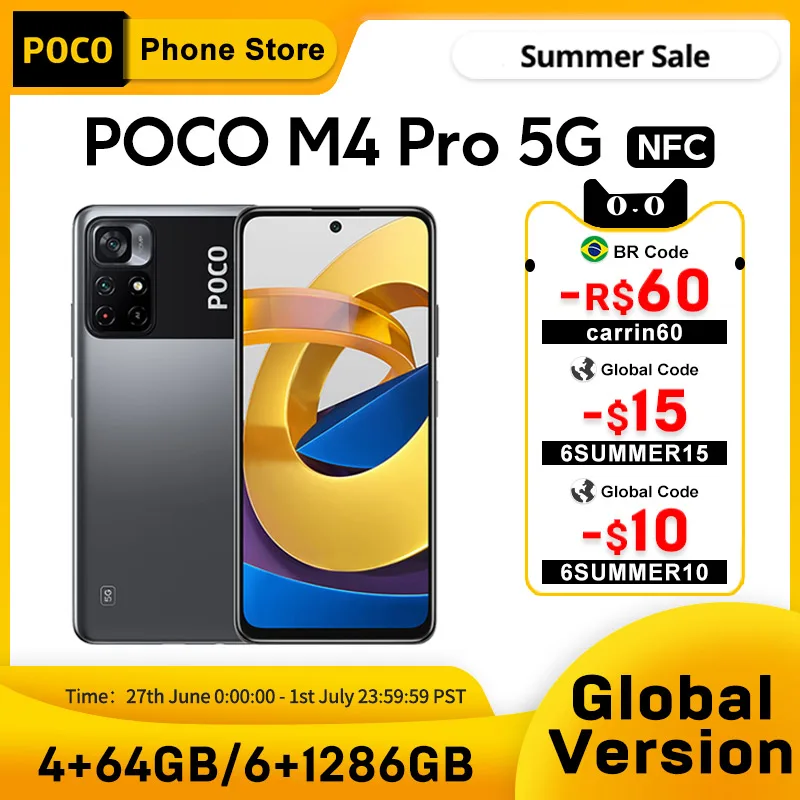 Смартфон глобальная версия POCO M4 Pro, 4 Гб 64 Гб/6 ГБ 128 ГБ, MTK Dimensity, 810 дюйма, FHD +, Dot Display 33 Вт Pro, 6,6 мАч, 50 МП - изображение