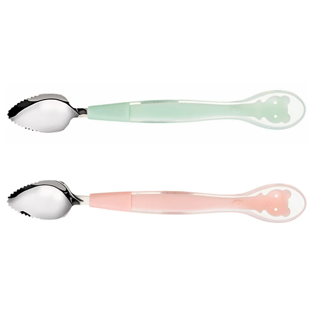 

2 Pcs Feeding Spoon Food Supplement Baby Grade 304 Stainless Steel Silicone