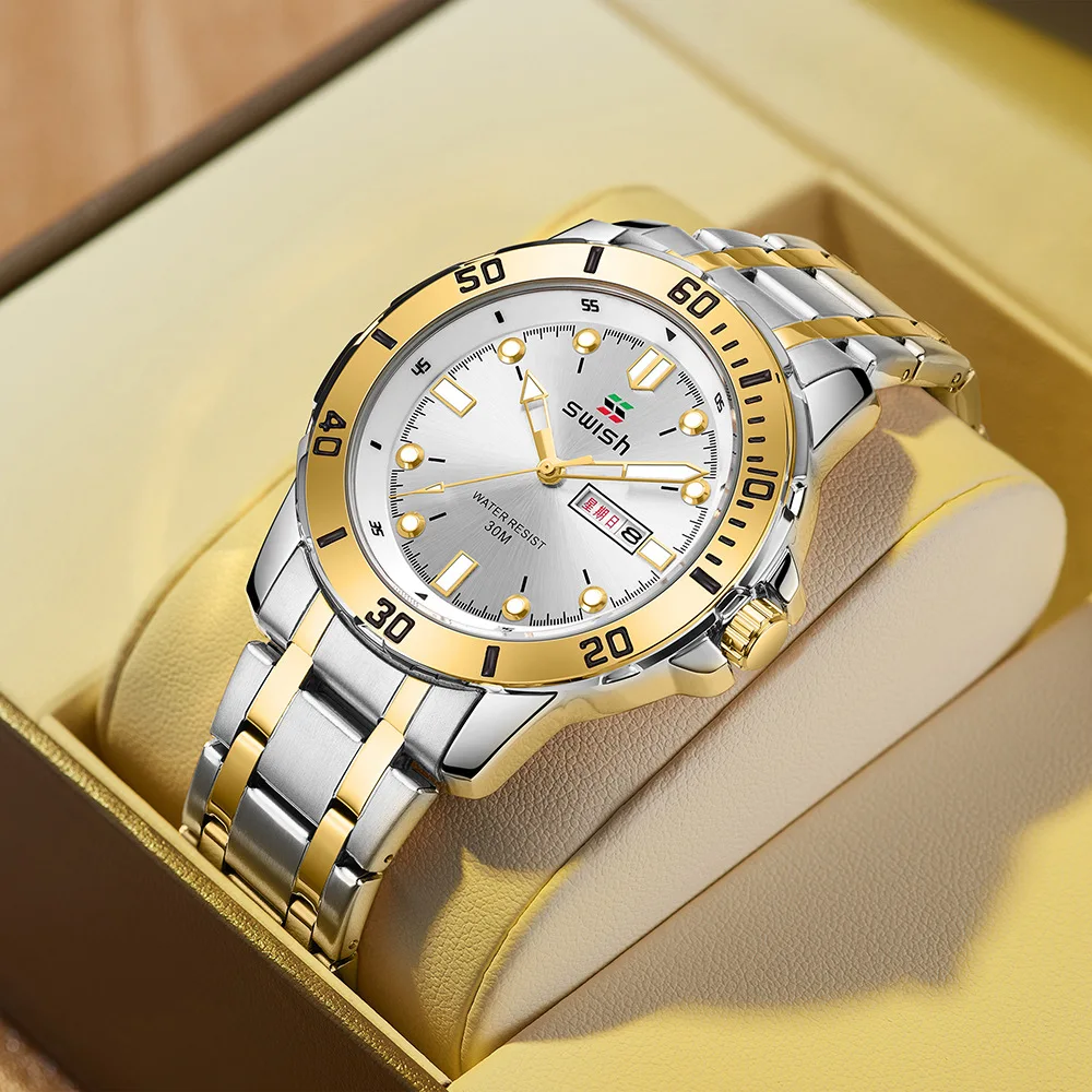 New watches cross-border wholesale luminous double calendar waterproof business simple quartz watch men's watch hair