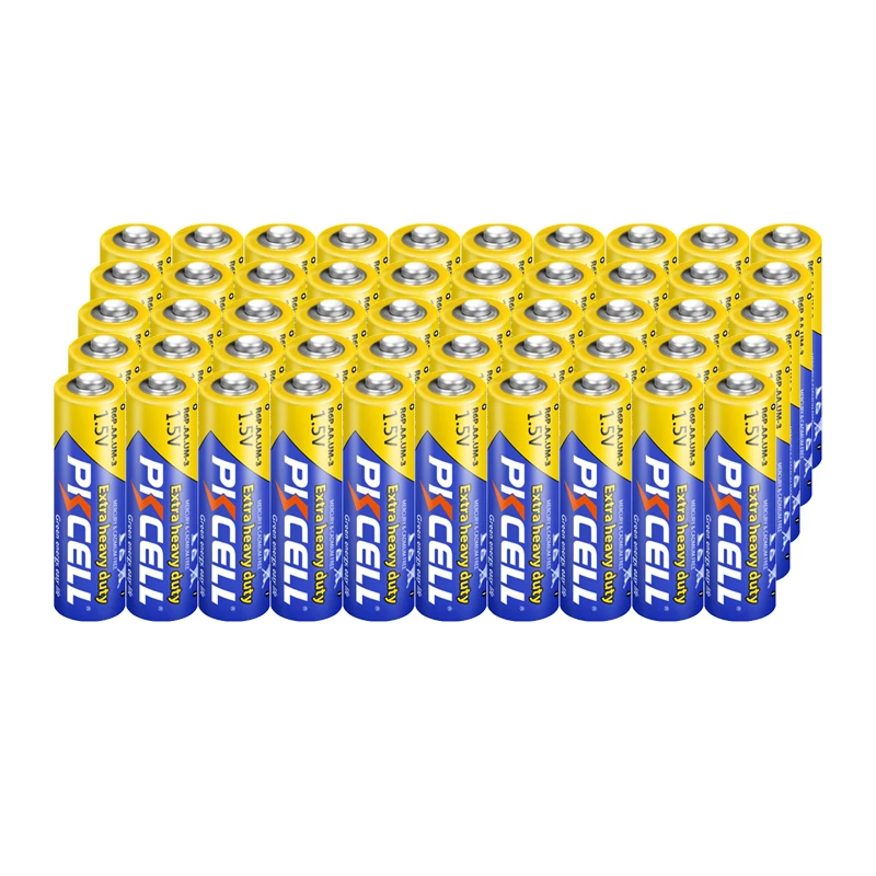

50 шт., супер мощные сухие батареи PKCELL AA R6P, 2 А, 1,5 в, R6P, UM3, MN1500, E91