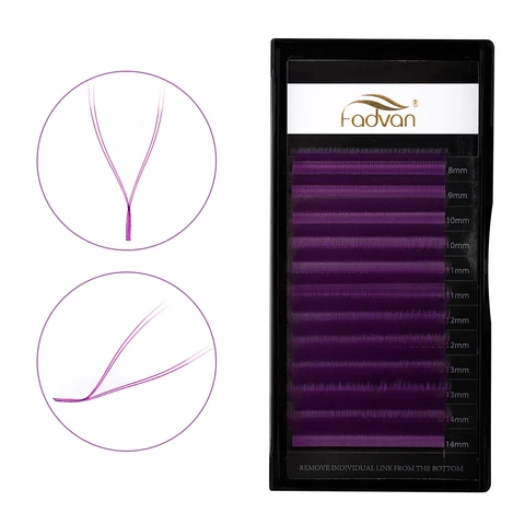 Fadvan L Curl YY Shaped Lashes фиолетовые 0,07 8-14 Mix мягкие искусственные норковые ресницы для наращивания с двойным разрезом кончик для макияжа высокое качество