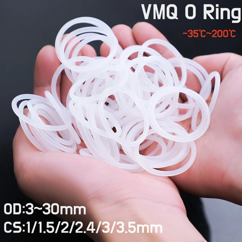 

Уплотнительное кольцо VMQ, белое, 50-100 шт., уплотнительная прокладка CS 1/1.5/2/2.4/3/3.5 мм OD 3/4/5/6/7/8/10 ~ 30 мм пищевой силикон, водонепроницаемое кольцо шайбы