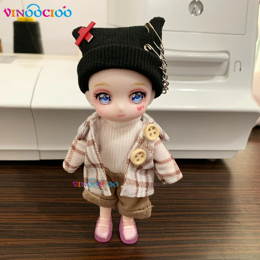 Фото Ob11 кукла полный комплект 1/12 13 см Bjd груц кукла с одеждой обувью шляпами Фигурки игрушки Аниме Куклы Kawaii Сюрприз подарок игрушки №4