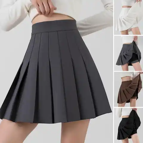 Women Mini Skirt Pleated Skirt Women Clothes High Waist Above Knee Length Loose Hem Anti-exposed Lining Dress-up Young Style Sol