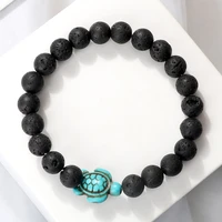 summer beach sea turtle beads bracelet for men charm black lava natural stone bracelet hamdmade strand elastic bangles jewelry