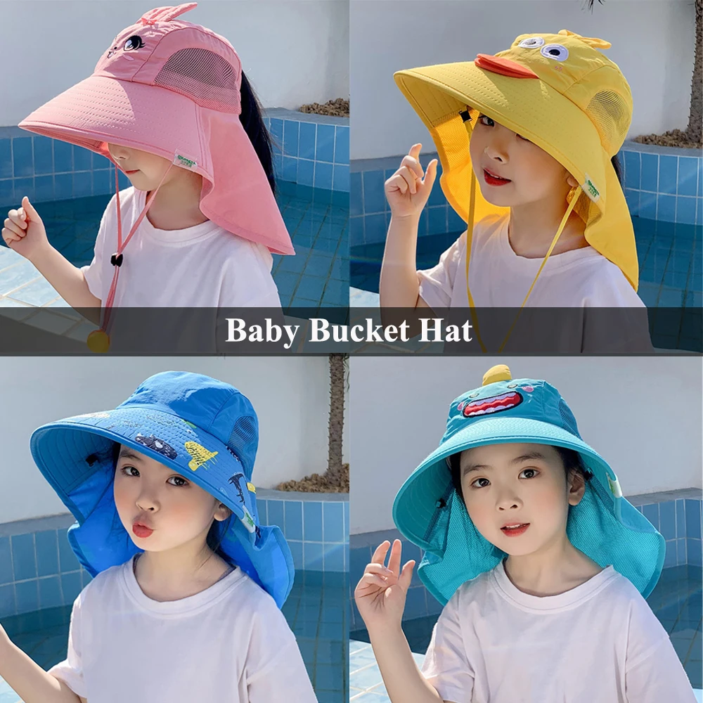 

1Pc Summer Baby Bucket Hat Wide Brim UV Protection Boys Girls Cap Children Outdoor Beach Sun Hats Cartoon Fisherman Caps 50-54CM