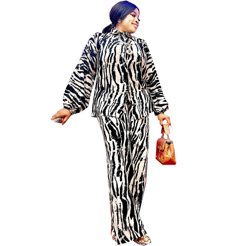 

Women's Pajama Set Zebra Print Turn Down Collar Long Sleeve Ladies Autumn Sleepwear 2 Pcs with Pant Pijama Suit for Female