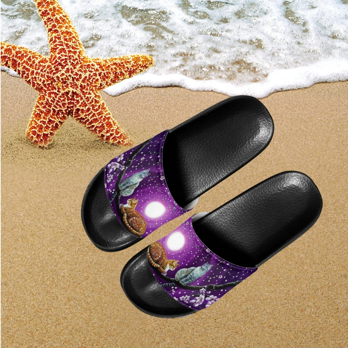 

Сланцы женские пляжные на платформе, фиолетовые шлепанцы с мультяшным котом, удобная повседневная Легкая летняя обувь для ванной комнаты, 2023