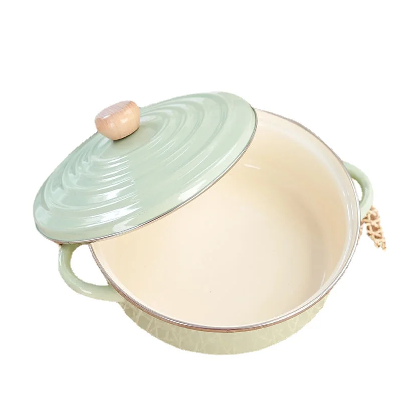 

Thickened Enamel Soup Pot with Handles and Lid, 26cm Japanese Stew Pot for Electric and Gas Cooktops