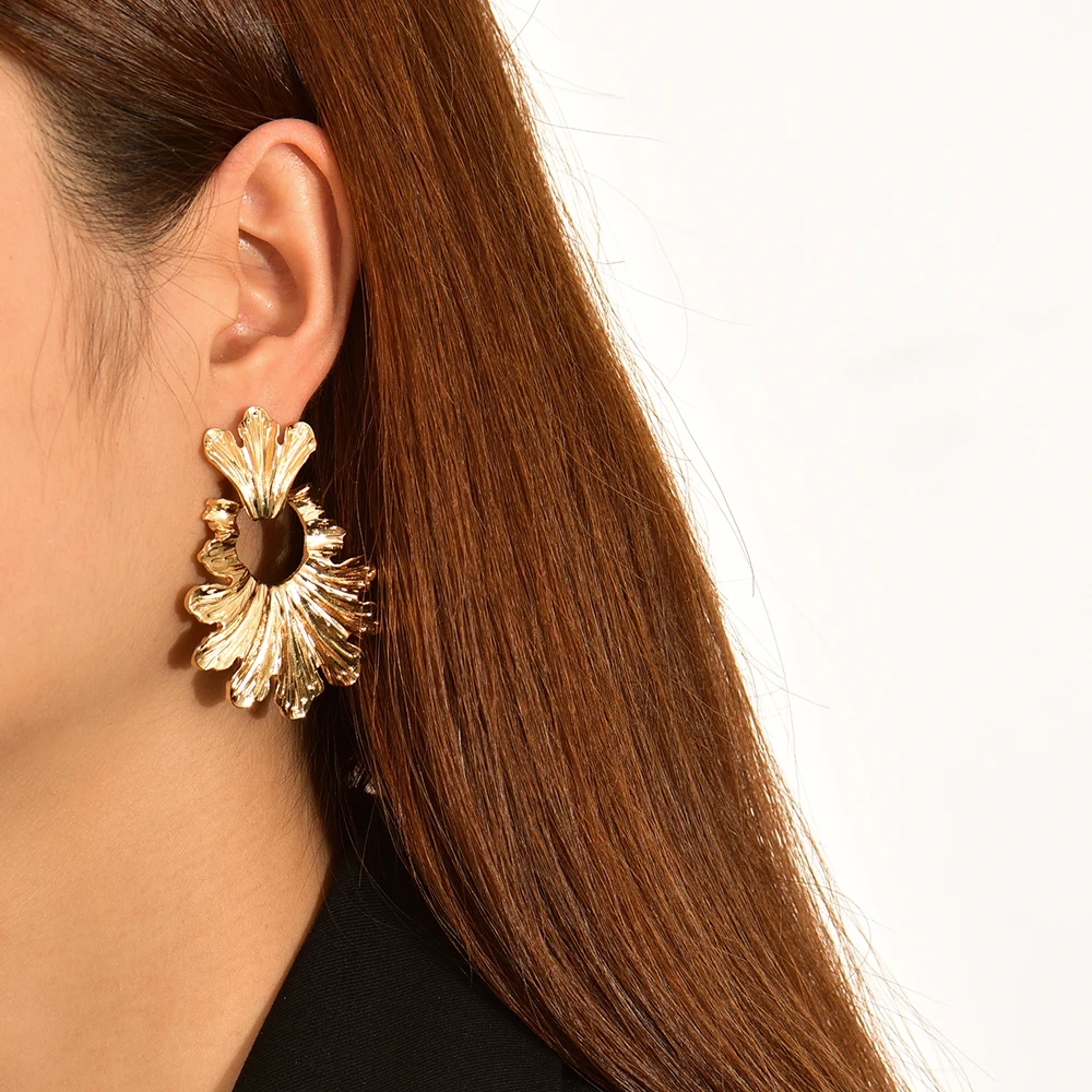 

Lost Lady New Design Leaf Shape Dangle Earrings for Women Metal Irregular Big Statement Drop Earrings Ear Accessories Jewelry