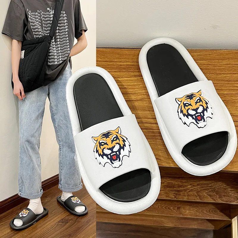 

Сандалии унисекс из ЭВА, Уличная обувь с изображением тигра, плоская подошва, домашние тапочки, тапочки для мужчин и женщин