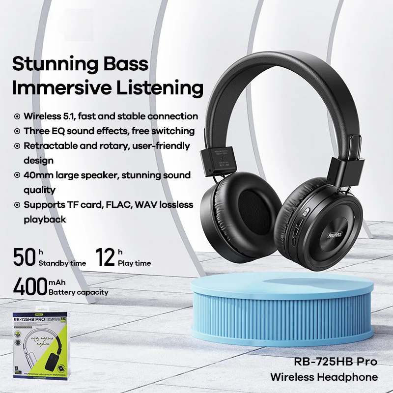 

REMAX Headset Bluetooth Headset Wireless Phone Headset Stereo Bluetooth 5.1 725HB Pro