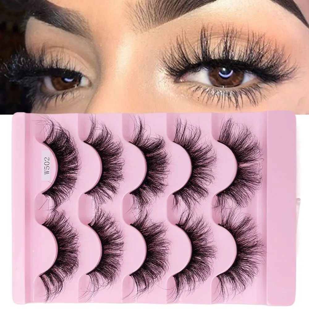 

5 Pairs 3D Faux Mink False Eyelashes Handmade Long Thick Lashes Soft Band Wispy Fluffy Messy Eyelashes Extension Eye Makeup Tool