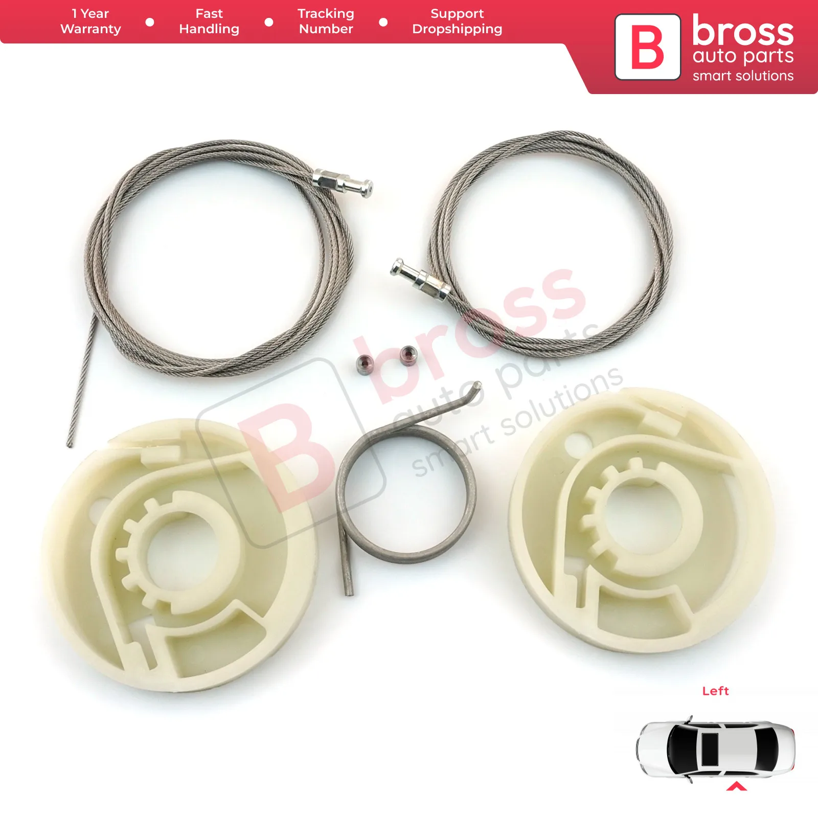 

Bross Auto Parts BDP227 Left Side Rear Electrical Slider Sliding Door Guide Rail Repair Kit 7 E1843871 for VW Transporter t5 T6