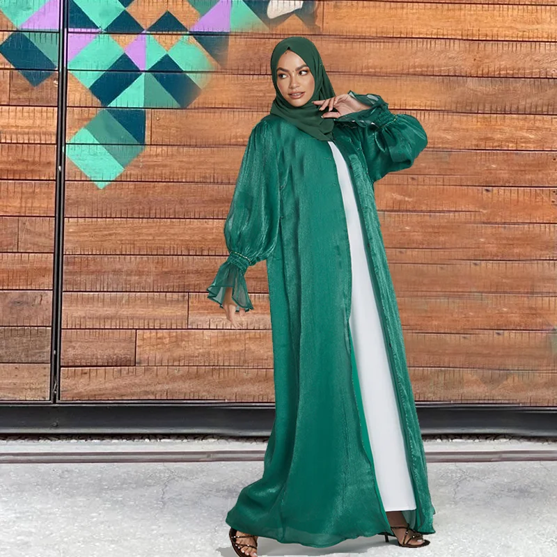Abayas Sets for Ramadan Muslim Women Clothing Islamic Cardigan Jacket with Belt Hijab Dubai Three Piece Robe Muslim Fashion Sets
