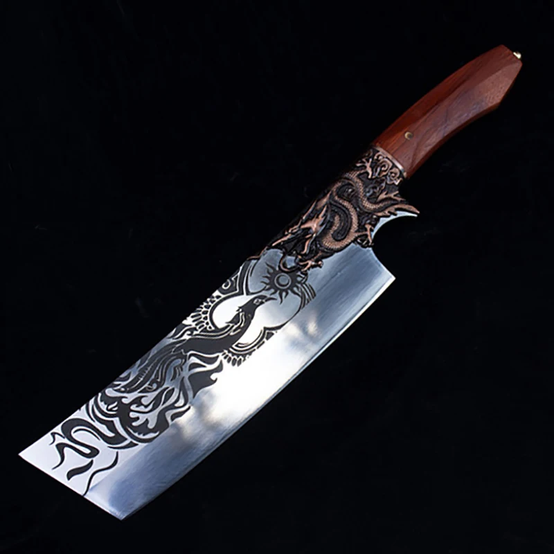 

Longquan Kitchen Knife 7Cr17MoV 8.5 Inch Sharp Chopper Hatchet Cleaver Handmade Beautiful Knife With Patterns Meat Poultry Tools