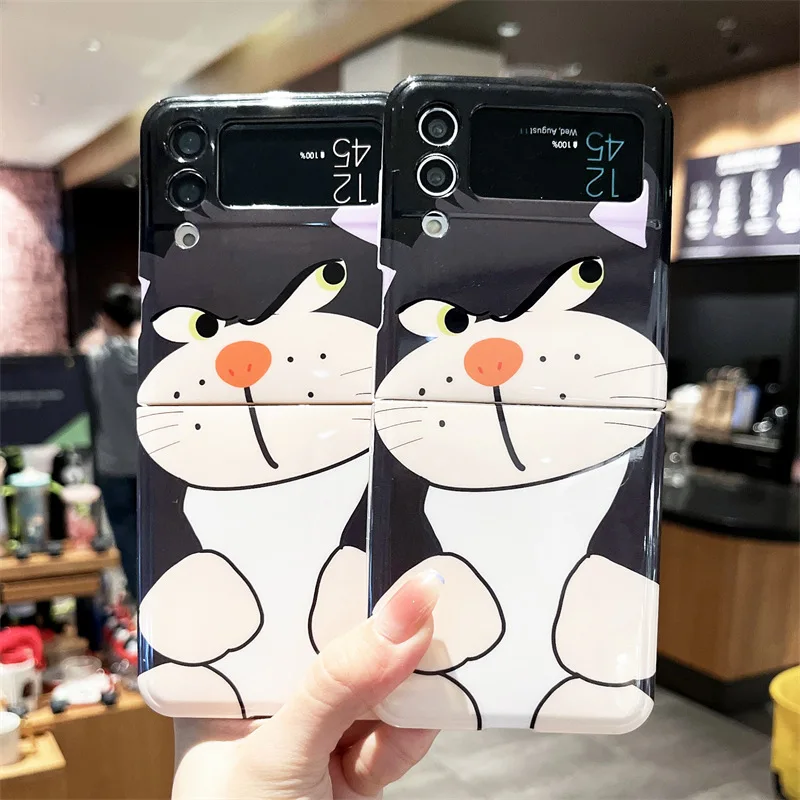 

Cute Cartoon Cat Phone Case for Samsung Galaxy Z Flip 3 Z Flip 4 Hard PC Back Cover for ZFlip3 ZFlip4 Case Protective Shell