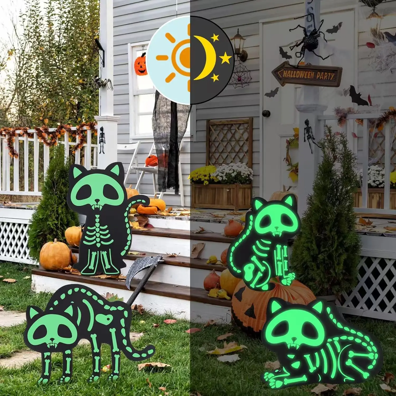 Карточка на Хэллоуин двор для улицы газон светящийся в темноте Черный кот силуэт