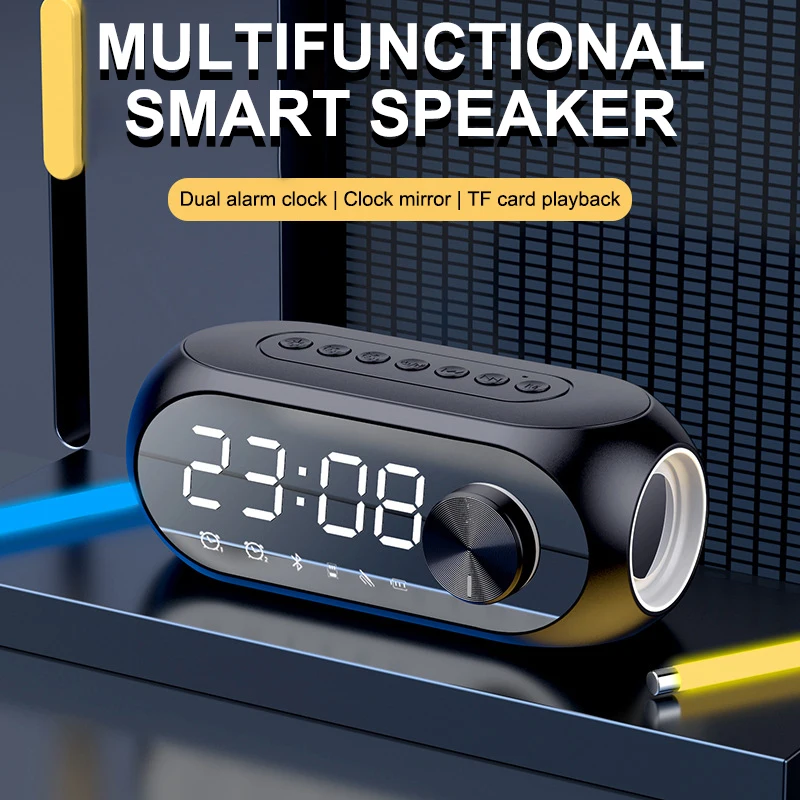 Alarm Clock Wireless Bluetooth Speaker Multifunction LED Display Stereo Subwoofer Home Decor Support TF Card Aux Music Player