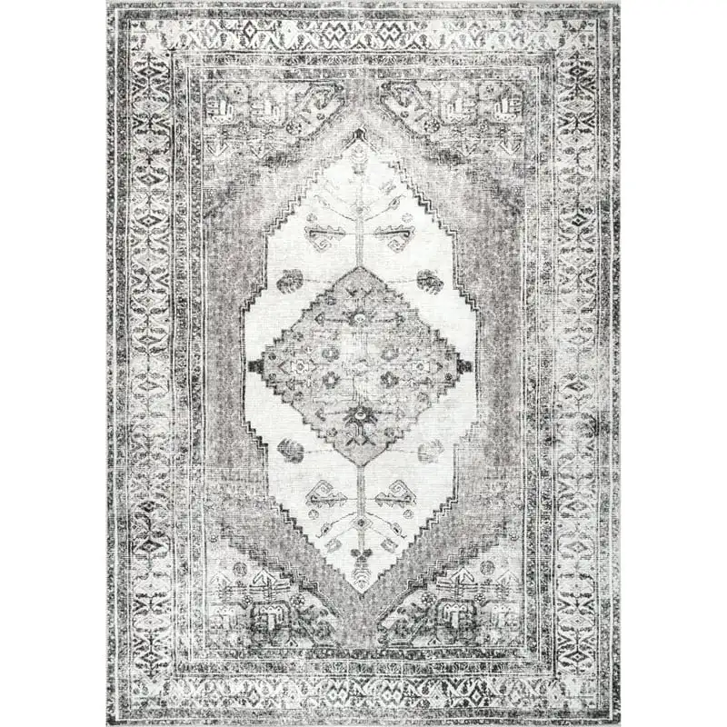 

Machine Washable Vintage Medallion Accent Rug, 2' x 3', Light Gray