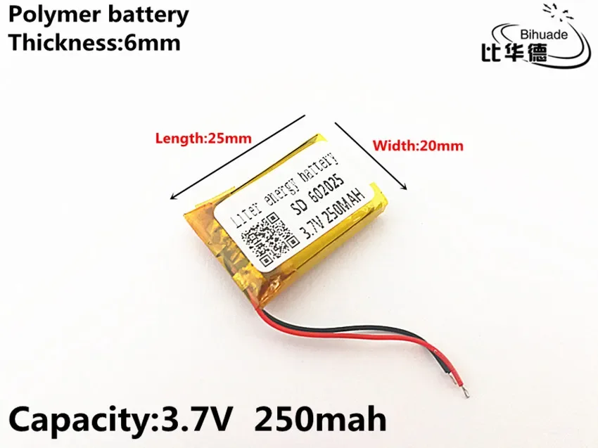 602025 Литий-ионный полимерный аккумулятор емкостью 250 мАч 3 7 В качественный товар