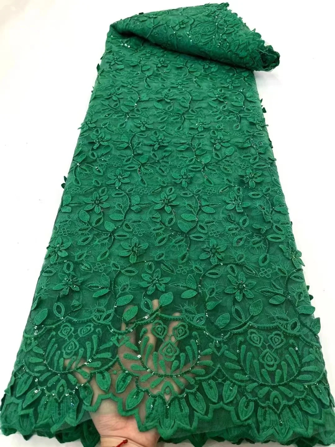 

Green African Lace Fabric 2022 High Quality French Mesh Lace Fabric Sequins Nigerian Lace Fabrics For Wedding