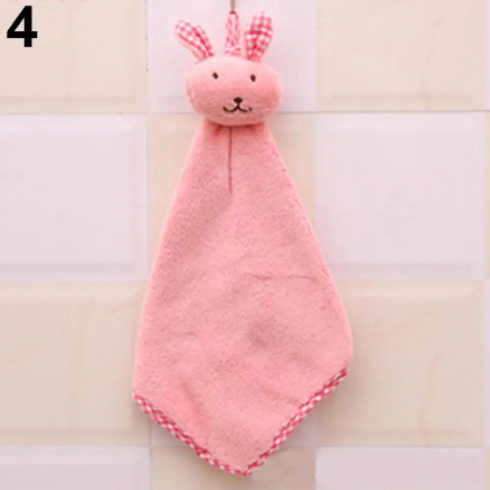 

Cartoon Cute Bunny Hand Towel Coral Fleece Absorbent Hand Towel Kitchen Hangable Rabbit Head Cleaning Towel Rag
