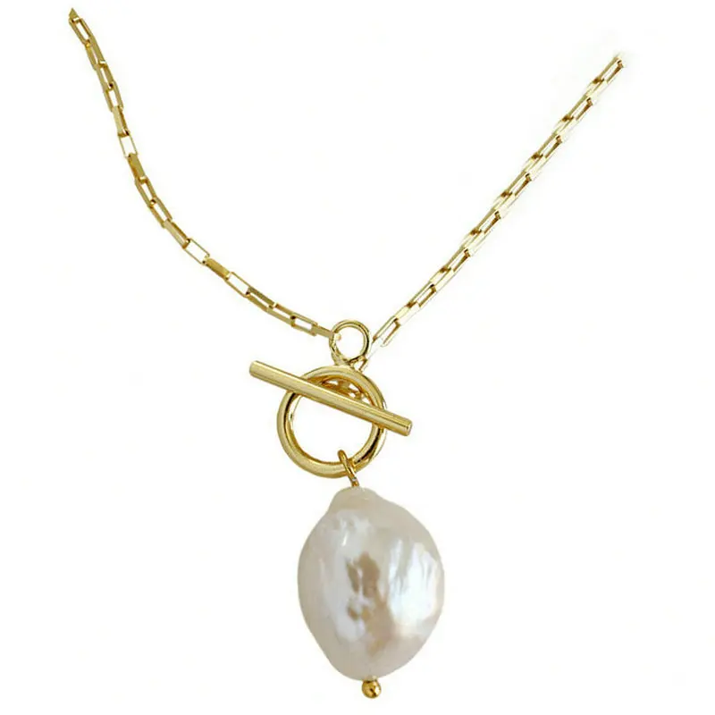 

2022 New 18K Gold plated Korean 925 Sterling Silver Natural Baroque Pearl Pendant Necklaces for Female