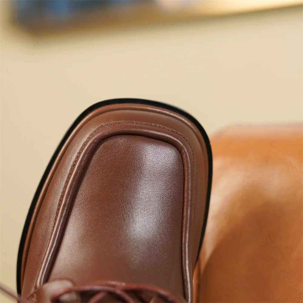 Cialisa High Quality Genuine Leather Women's Pumps 2023 Spring New Round Toe Cross-Tied  Shoes Ladies High Heels Footwear Black