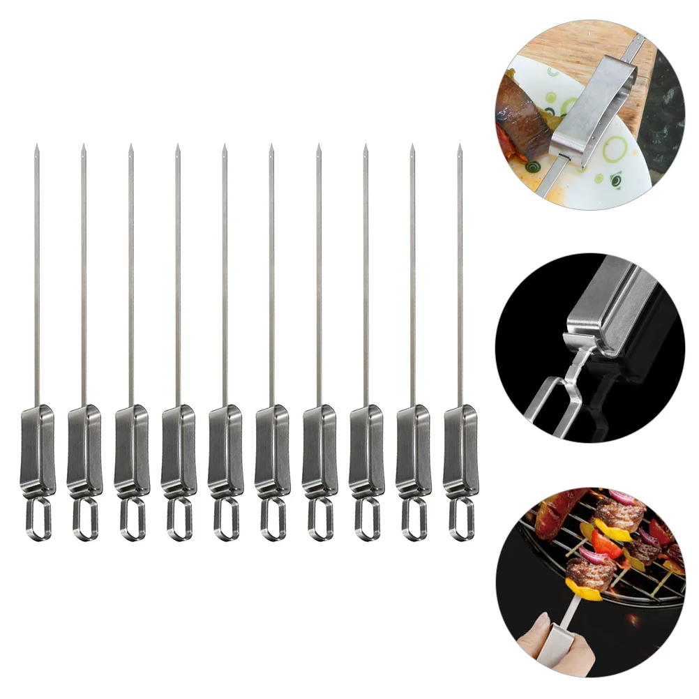 

10pcs Stainless Steel Barbecue Stick Outdoor Barbecue Needles Barbecue Skewer