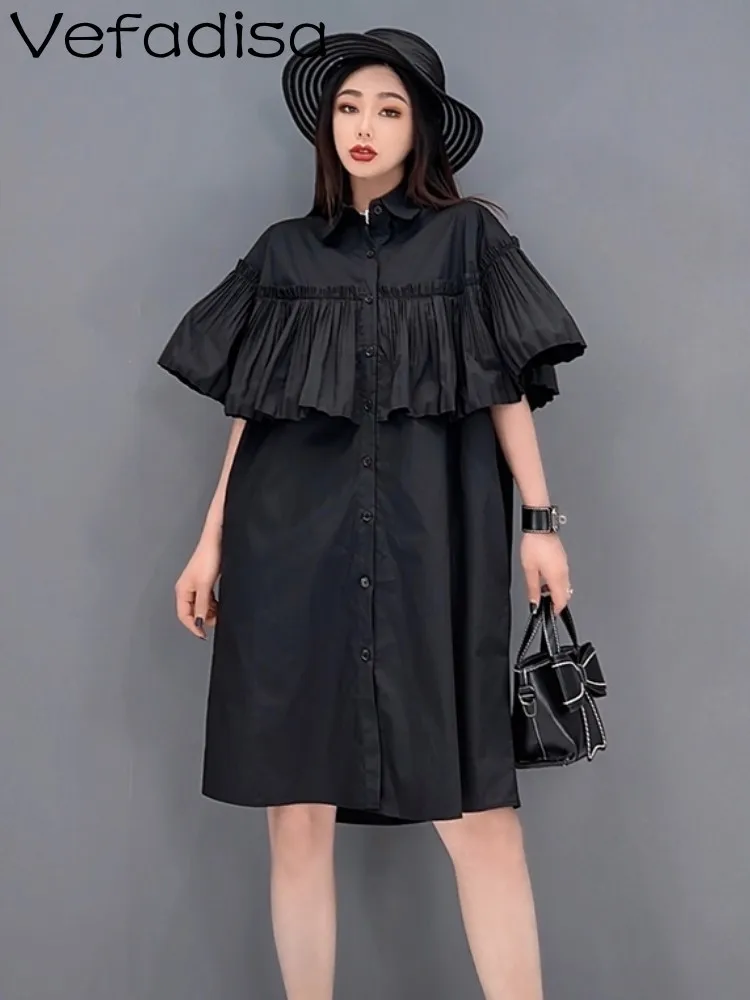 

Vefadisa 2023 Summer New Fashoin Casual Dress Black Personalized Trendy Girl Skirt Irregular Purity Woman Top ZY703