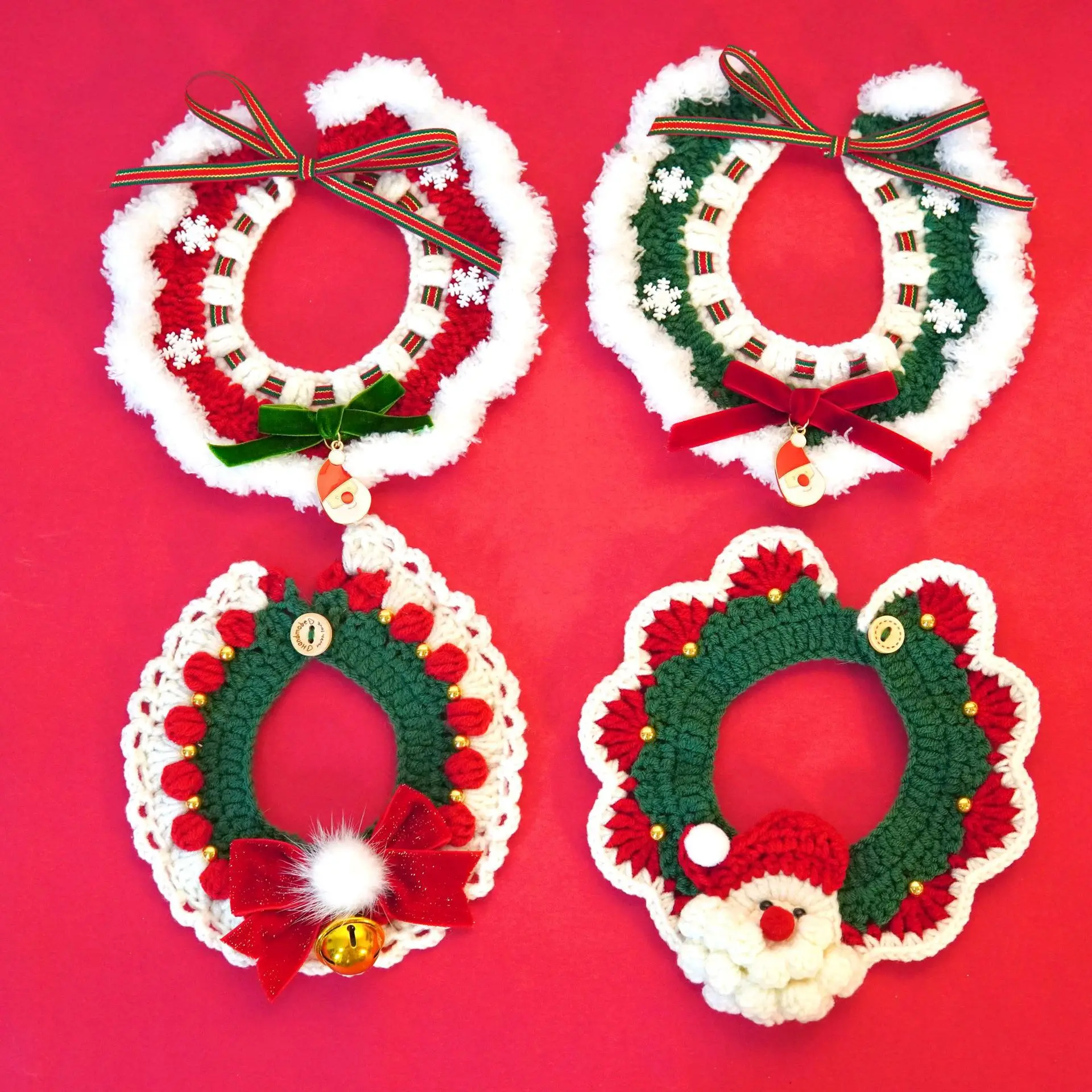 

Рождественский вязаный ошейник для домашних животных 2023, вязаное Слюнявчики для собак, аксессуары, шерстяные аксессуары