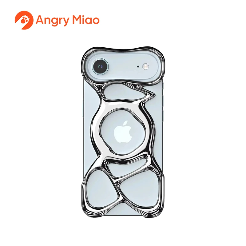 Фото Чехол Angry Miao Emptiness для iPhone 17, iPhone Air, премиум-класса, с покрытием из поликарбоната, совместимый с MagSafe, в стиле жидкого металла, с дизайном скелета №2