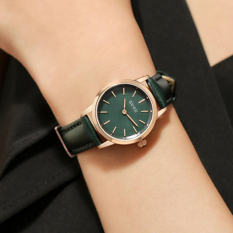 Fashion Brand Green Leather Band Watch for Women Waterproof Casual Small Quartz Round Lady Watches Gift Preferred enlarge