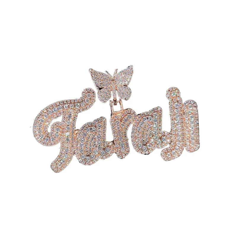 TopBling DIY A-Z Custom Name Letters Pendant Necklaces Butterfly Buckle Bling T Crystal Jewelry 18K Real Gold Platedry