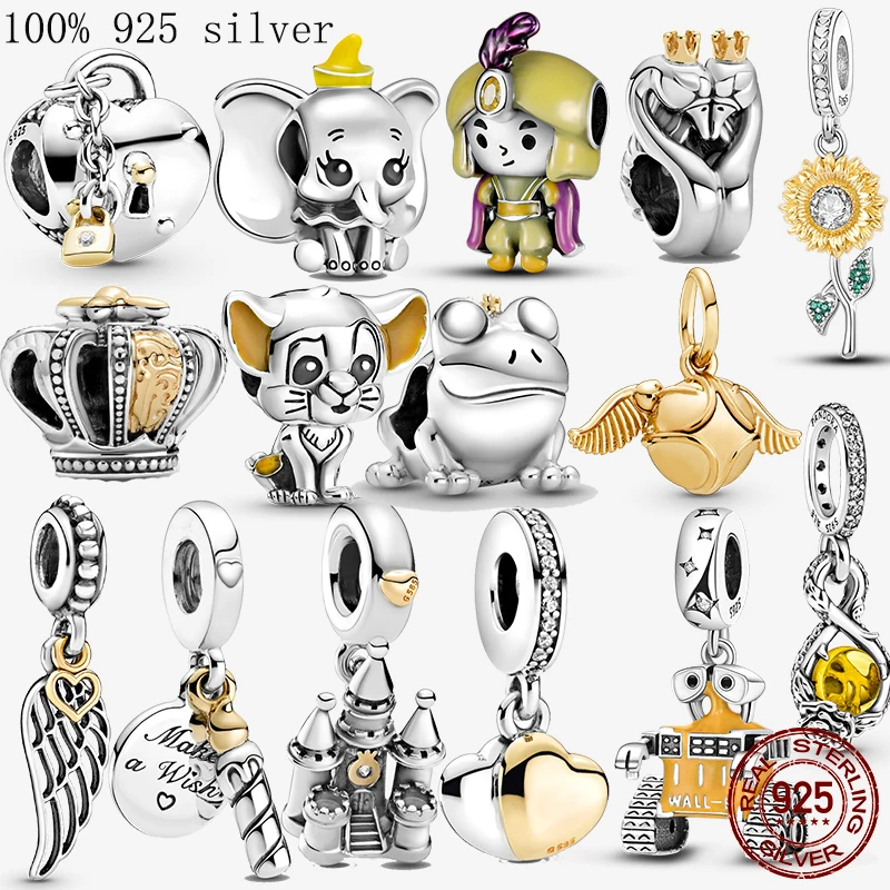 

New 925 Sterling Silver Beads 14k 18k Gold Color Heart Flowers Charms Fit Original Pandora Bracelet Women Jewelry DIY Gift