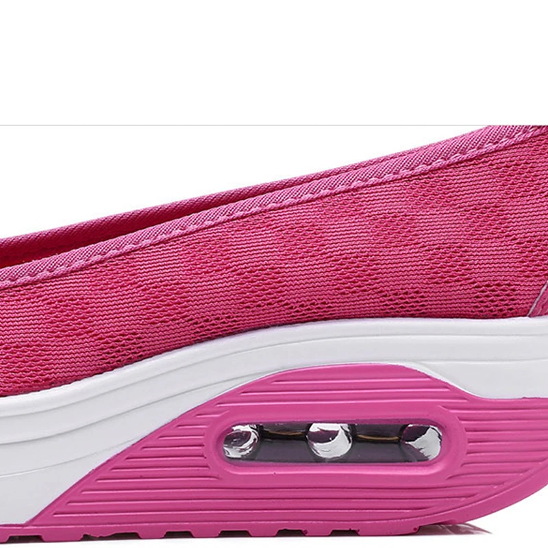 Women Lace Hollow Slip On Flat Shoes Air Cushion Platform Sneakers Female Shallow High Heel Wedge Casual Flat Breathable Soft