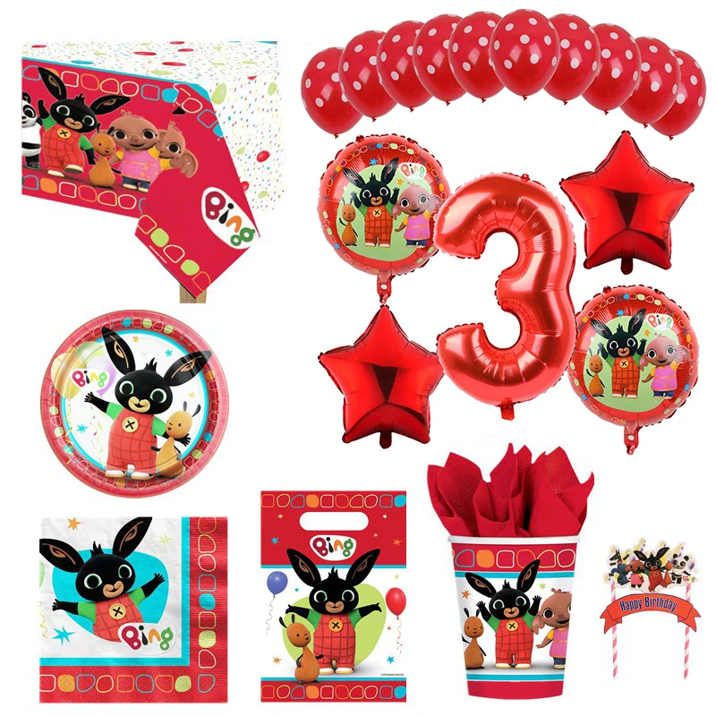

Rabbit Theme Party Tableware balloon Set Disposable Paper Plate Cup Straw Gift Bag Tablecloth Birthday Decoration Kids Toys