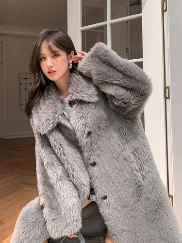

Sheep 2023 Elegant Shearing Long Jacket Women Winter 100% Real Wool Overcoat Female Korean Fashion Manteau Femme Gxy1216