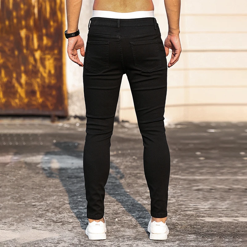 2023 Spring Summer Men's Ripped Stretch Jeans Black High Quality Fashion Skinny Jeans Men Clothing Classical Denim Trousers