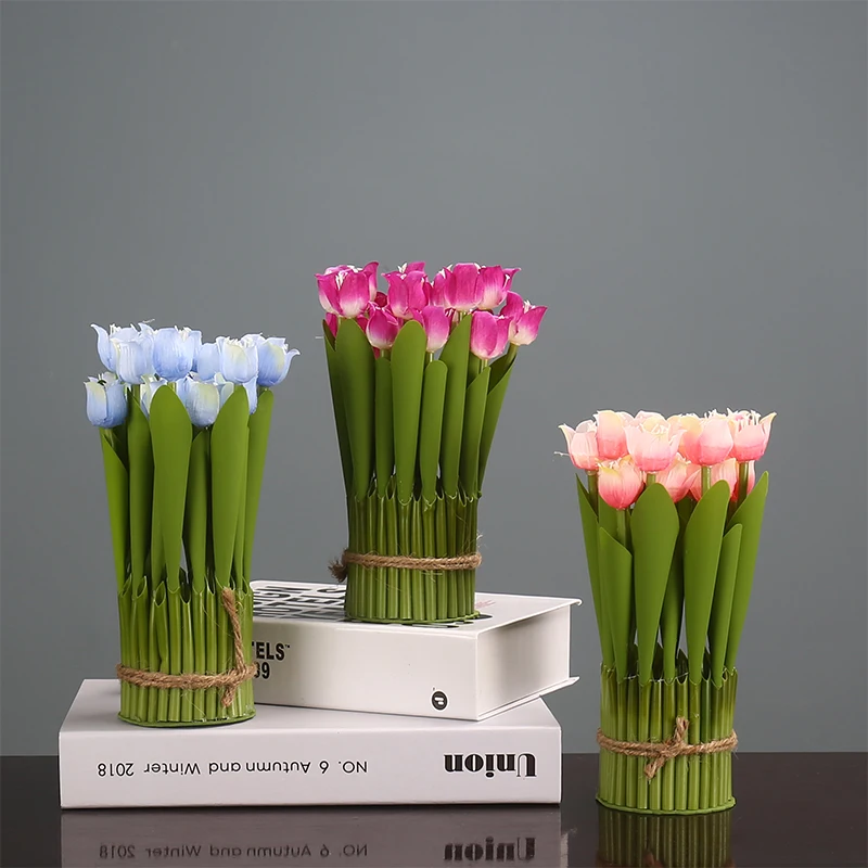 

Tulip Artificial Flower Fake Flower Bonsai Greenery Small Ornaments Living Room Balcony Coffee Table Top Indoor Decorations