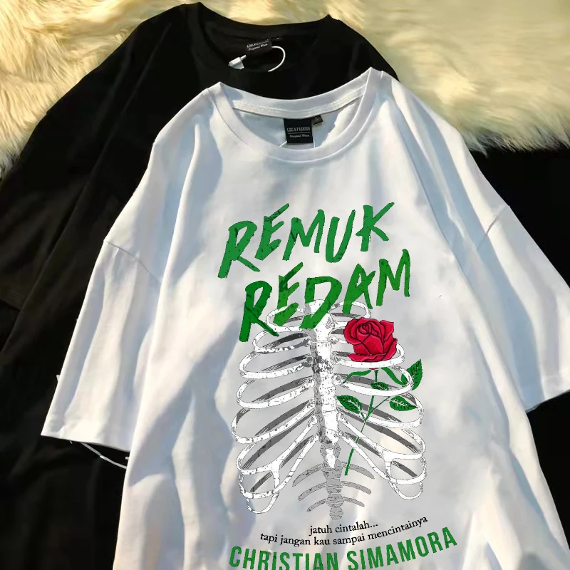 

Gothic T-Shirt Women's Skeleton Print Grunge Aesthetic Goth T Shirt Dark Edgy Fashion Streetwear Graphic Tee Unisex couple tops