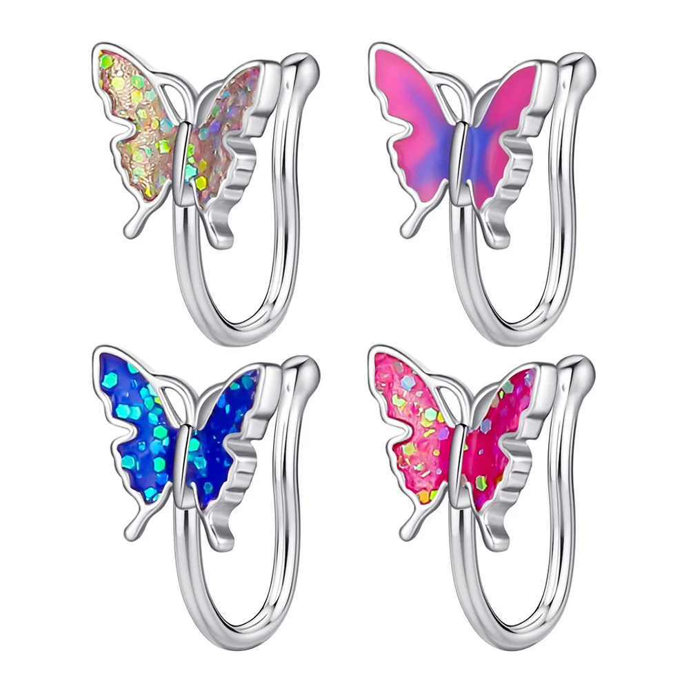 

4pcs Fake Nose Rings False Piercings Nose Cuffs Oil Dripping Nose Clips
