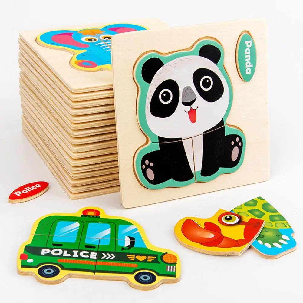 

Kids Wooden 3d Puzzle Toys Cartoon Animal Traffic Jigsaw Puzzle Children Early Educational Toys For Gifts